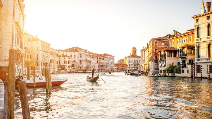 Venice Canal with Gondola and Buildings