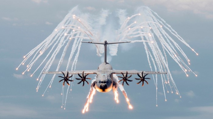 Airbus A400M Aircraft Deploying Flares