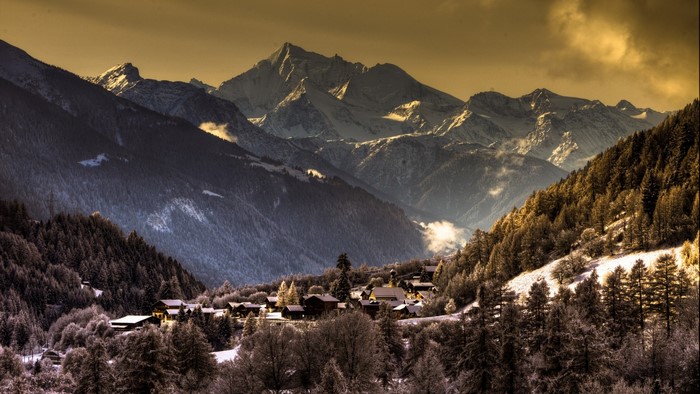 Winter village in the Swiss Alps
