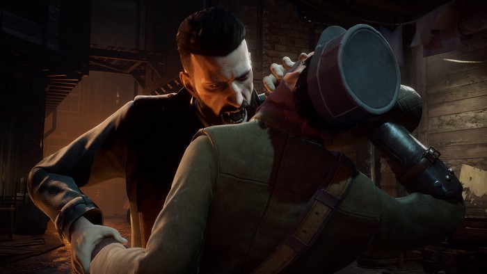 Vampyr: A vampire attacks a man in an alley