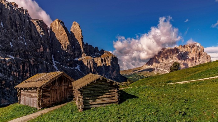 Wooden huts in the Dolomites, Italy