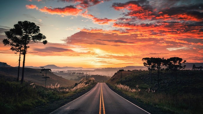Road through Santa Catarina, Brazil at sunset