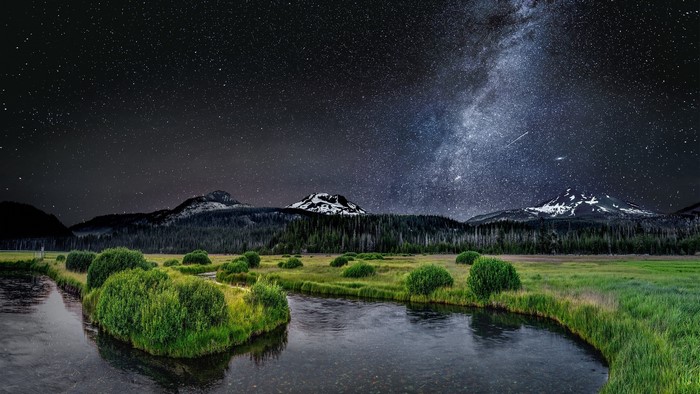Milky Way over mountains and river