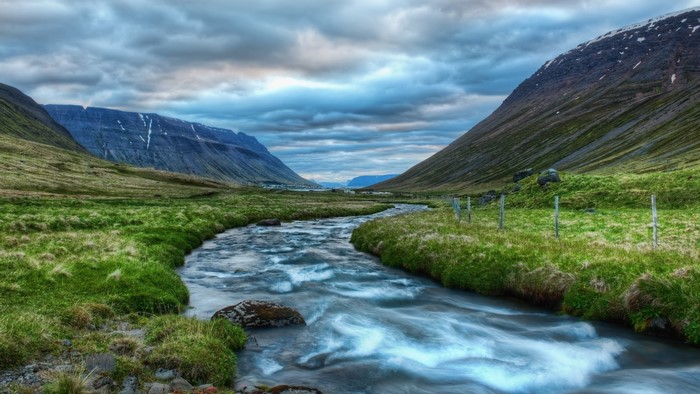 River flowing through a valley in Iceland