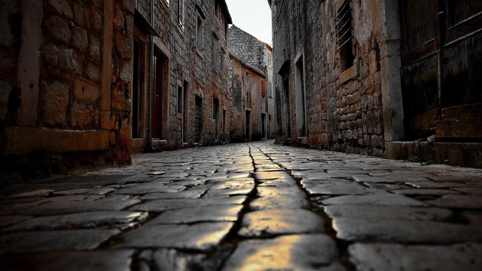 Cobblestone alley in Starigrad, Croatia