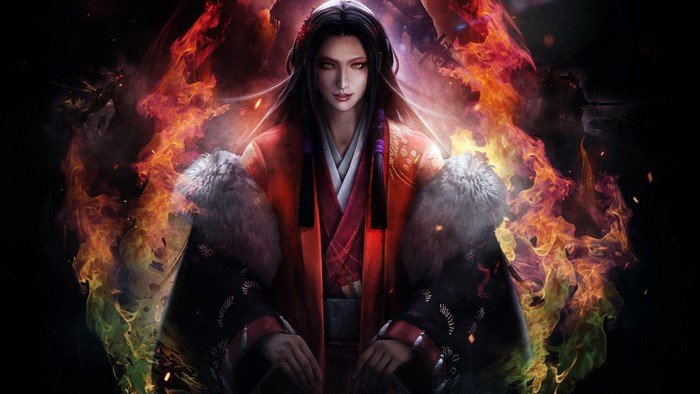 Nioh character with flames