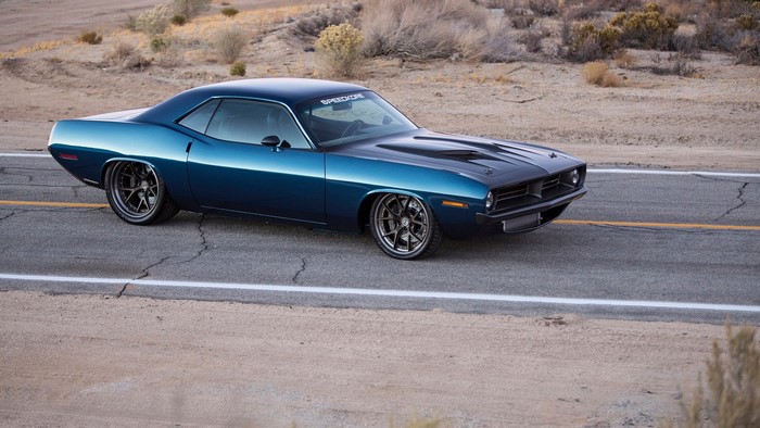 1970 Plymouth Barracuda on a desert road