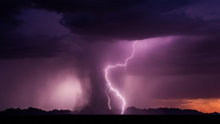 Lightning strike over Arizona landscape