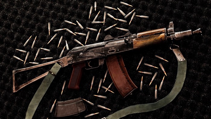 AKS 74U rifle with ammunition