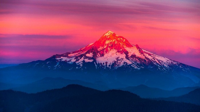Mount Hood Volcano at Sunset, Oregon, USA