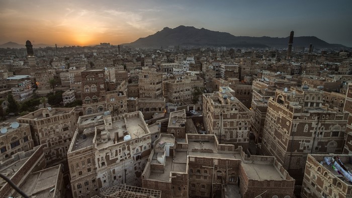 Sana'a, Yemen cityscape at sunset