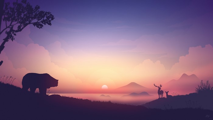 4K Bear and Deer Silhouette at Sunset