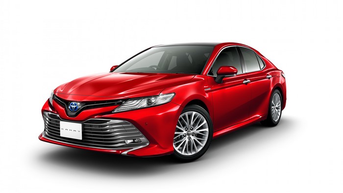 Red Toyota Camry Hybrid Sedan