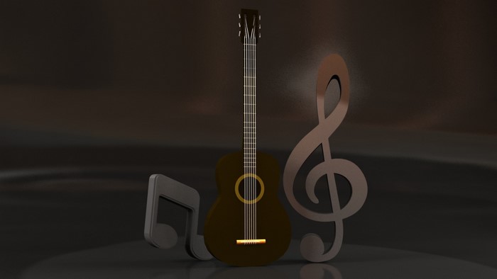 Acoustic guitar with musical notes