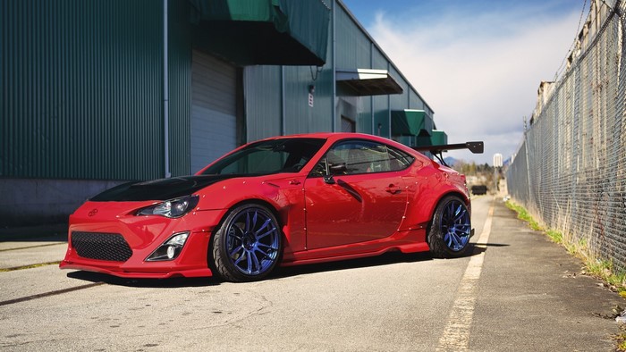 Red Scion FR-S with Widebody Kit and Spoiler