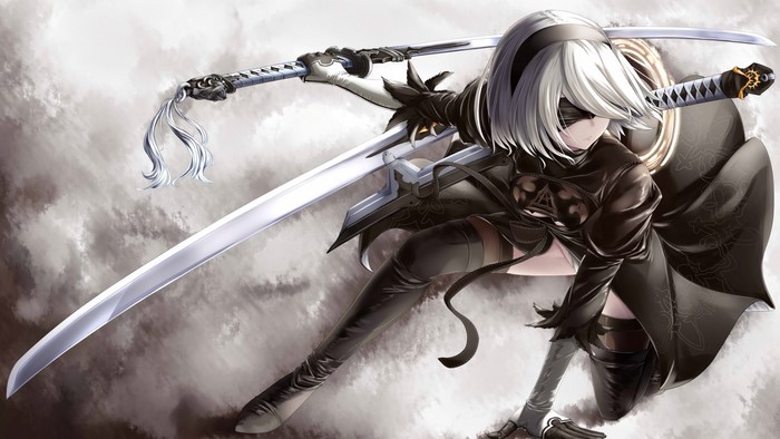 2B from NieR: Automata with swords