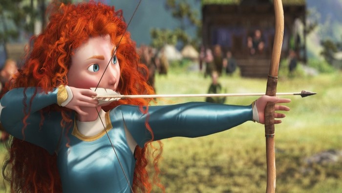 Merida from Brave aiming a bow and arrow