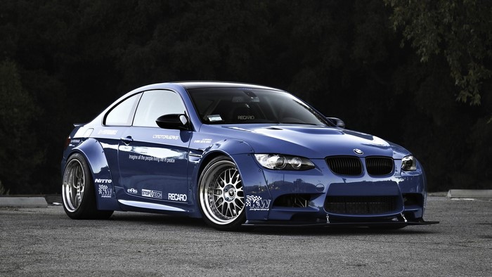 Blue BMW M3 E92 with custom body kit