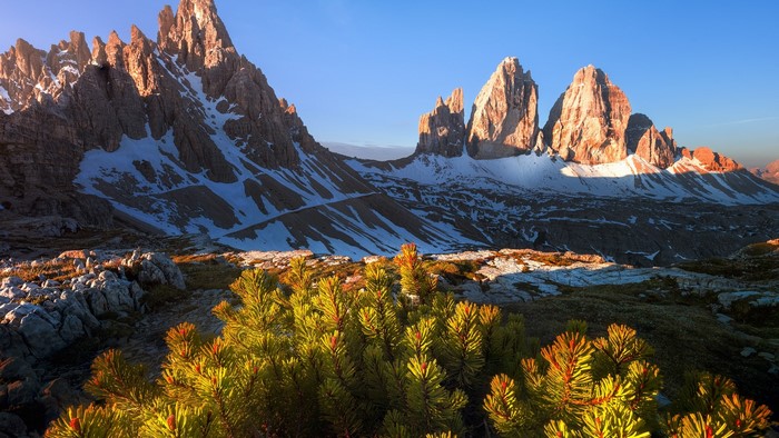 Tre Cime Di Lavaredo Mountains at Sunrise