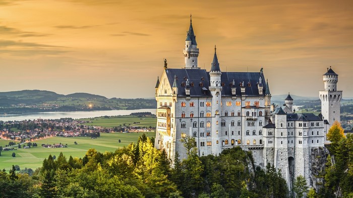 Neuschwanstein Castle in Germany at Sunset