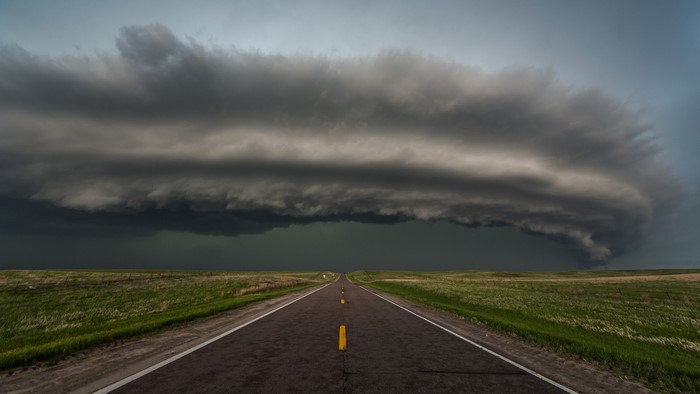 Supercell storm over a rural highway