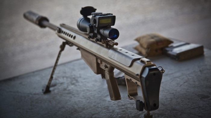 Barrett M82 sniper rifle with scope and bipod