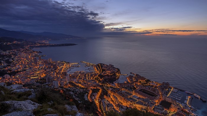 Monaco cityscape at dusk from a high vantage point