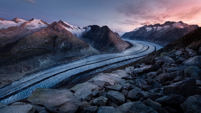 Aletsch Glacier in Switzerland at Sunset