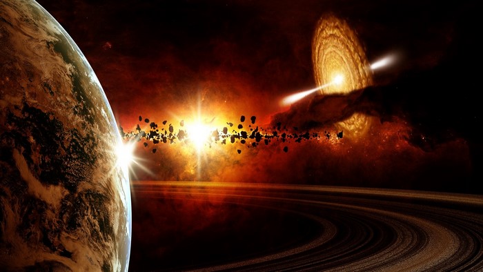 Planet and asteroid belt near a black hole