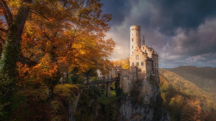 Lichtenstein Castle in Germany during autumn
