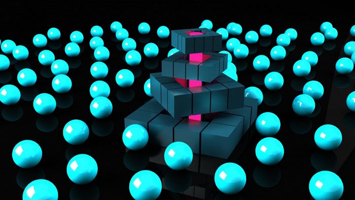 Glossy Cyan Spheres and Cubes