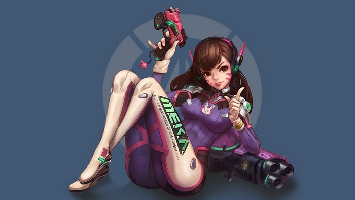 D.Va from Overwatch sitting with a gun