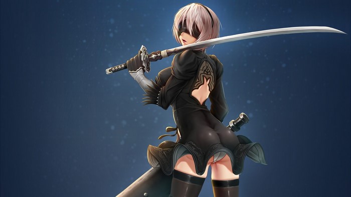 2B from NieR: Automata holding a sword