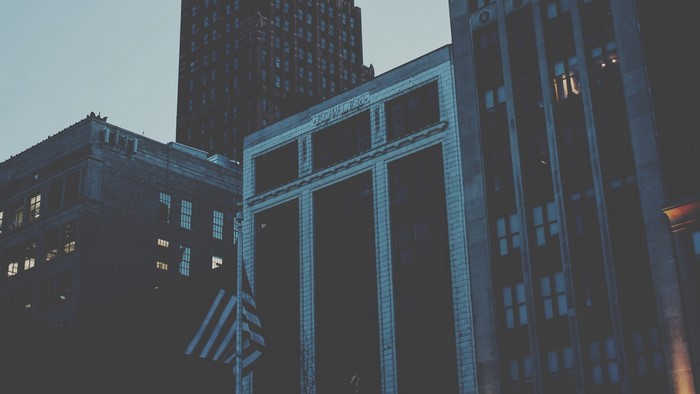 Buildings in a city at dusk