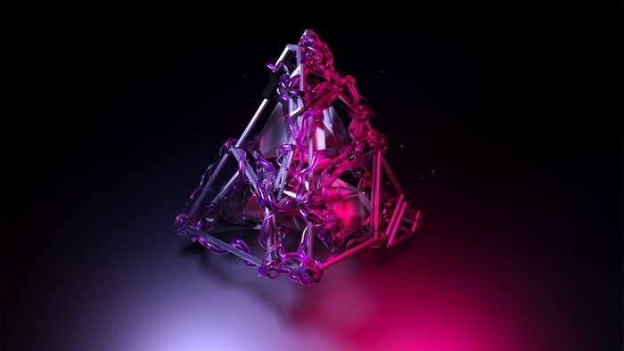 3D abstract pyramid with purple liquid
