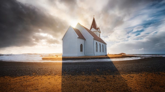 Church in Iceland with Dramatic Sky