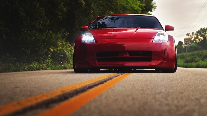 Red Nissan 350Z on a Road