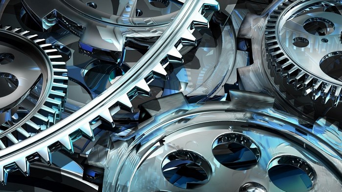 Glossy metallic gears interlocking