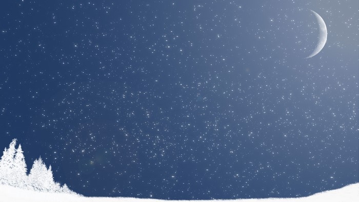 Winter night sky with moon and snow-covered trees