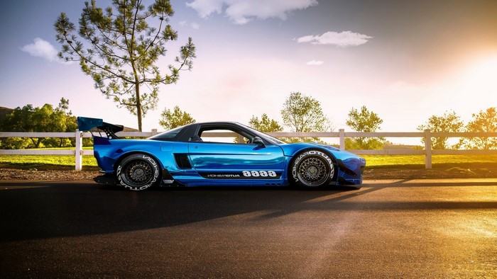 Blue Honda NSX with large rear spoiler