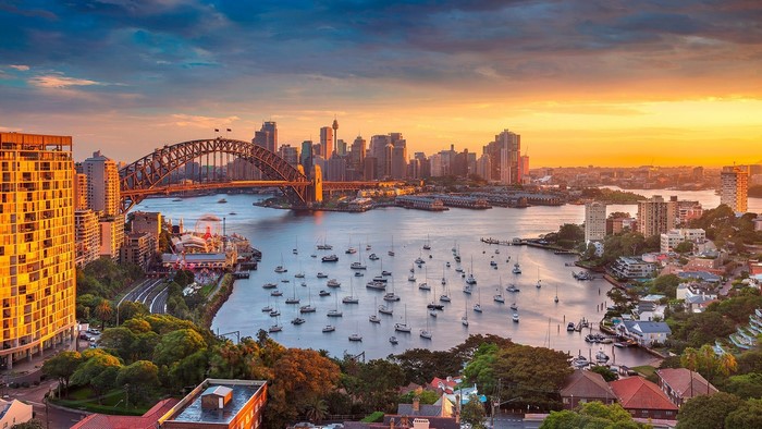 Sydney Harbour Bridge and Skyline at Sunset