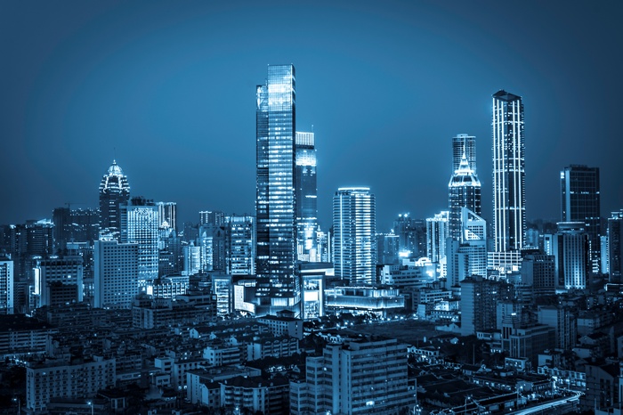 Modern City Skyline at Night