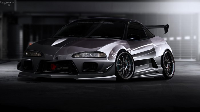 Modified Mitsubishi Eclipse with a large rear spoiler