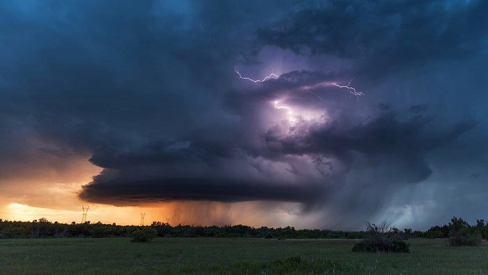 Lightning storm over Oklahoma landscape