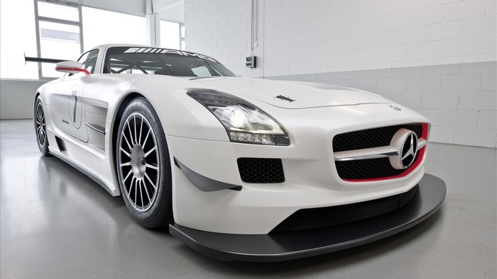 White Mercedes-Benz SLS AMG race car
