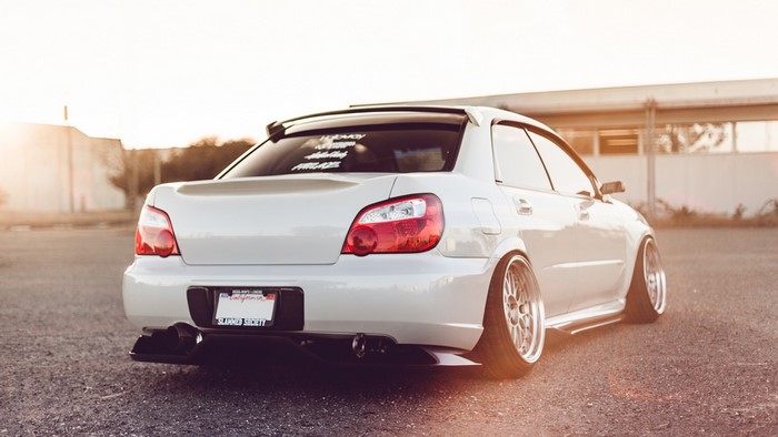 White Subaru Impreza WRX STi sedan