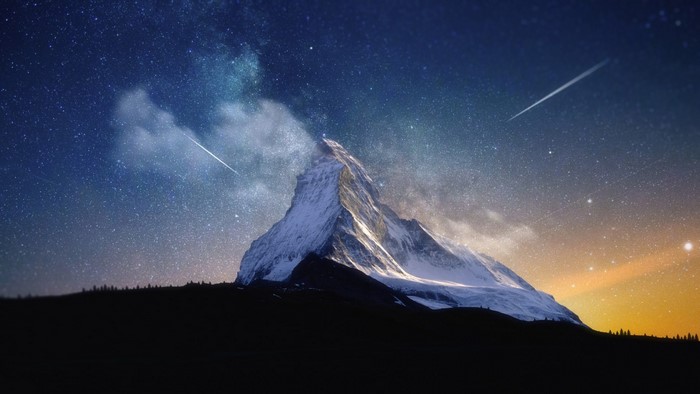 Milky Way Mountain Under Shooting Stars