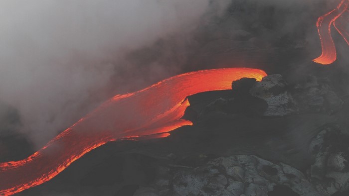 Lava flow with smoke