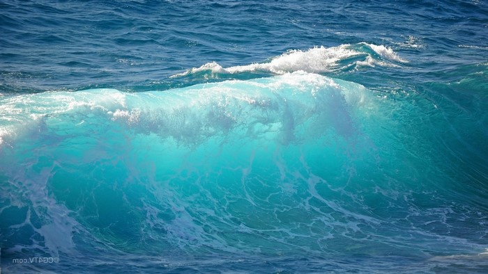 Turquoise wave crashing in the ocean