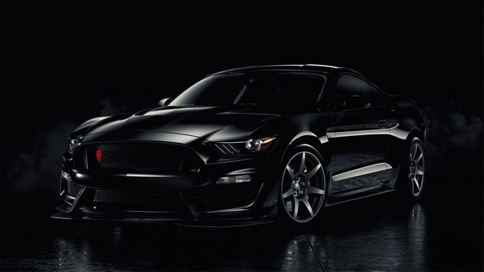 Black Ford Mustang with Red Emblem